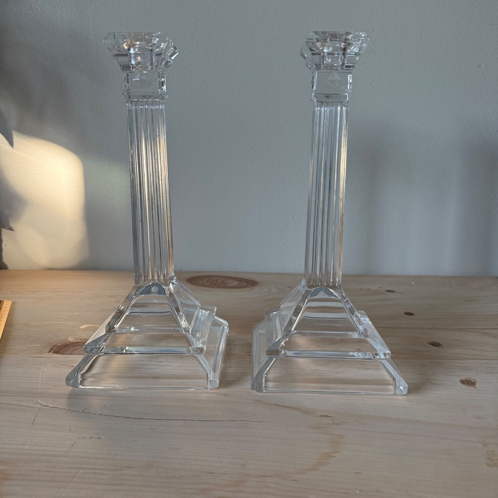 Vtg Shannon Style Lead Crystal Candlesticks  Pair 10" Fluted Column – Unmarked